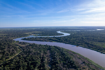 Aerial view of the city of Porto Jofre, Rio Cuiabá, Pantanal, Cuiabá, Brazil.