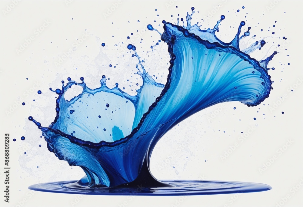 Poster flowing waves of clean blue ink with subtle swirls and bubbles, creating a beautiful and pure waterc