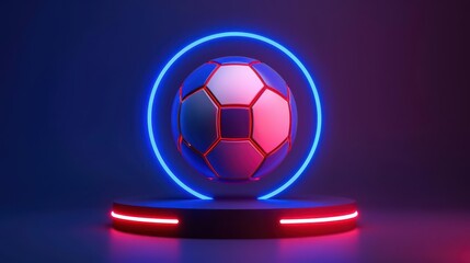 Fototapeta premium Hightech illustration of a futuristic soccer podium with vibrant neon accents and modern aesthetics with copy space