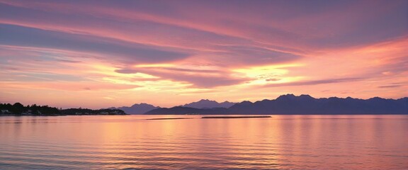 Obraz premium Golden hour reflections on the tranquil waters of the lake