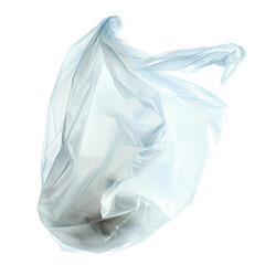 Close-up image of a white plastic bag on a white background, capturing texture and detail. Ideal for themes of recycling and waste management.