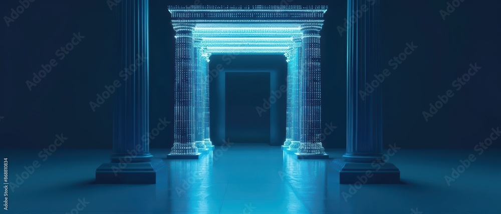 Poster minimalist depiction of a pet with abstract cyber visuals and clean design with copy space