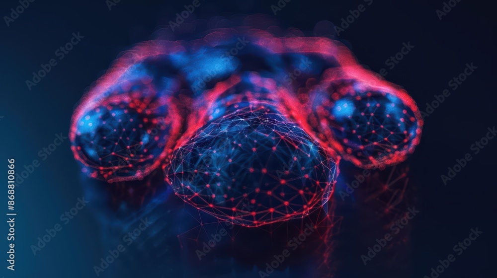 Poster minimalist depiction of a pet paw print with abstract cyber visuals and clean design with copy space