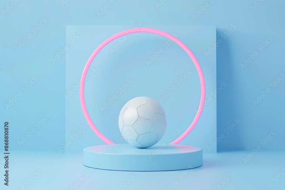Poster minimalist depiction of a soccer podium with abstract cyber visuals and clean design with copy space