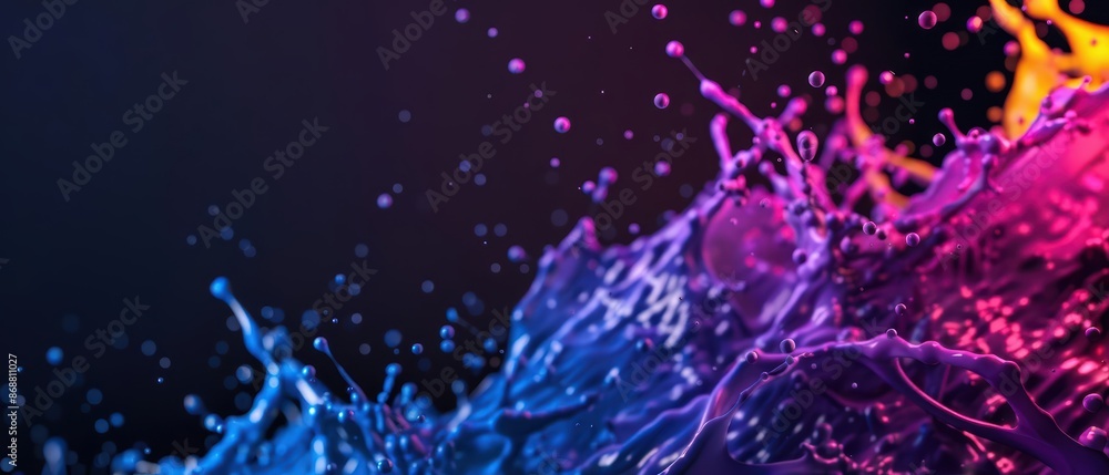 Poster minimalist depiction of a vibrant music splash with abstract cyber visuals and clean design with cop