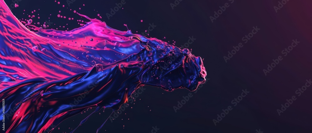 Poster minimalist depiction of a vibrant music splash with abstract cyber visuals and clean design with cop