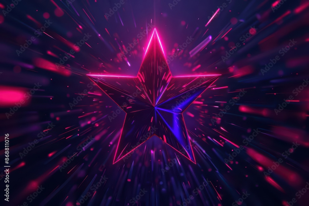 Poster minimalist depiction of a vibrant star splash with abstract cyber visuals and clean design with copy