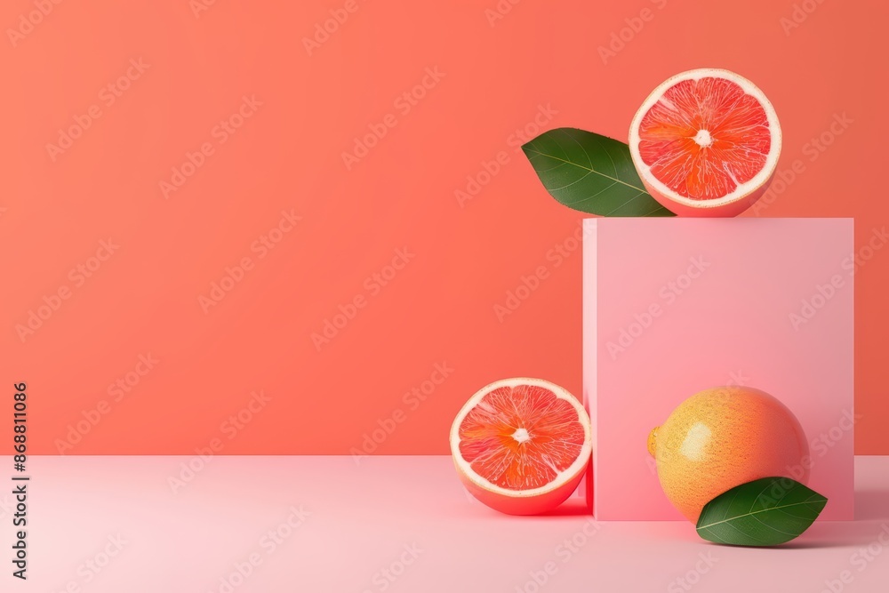 Poster minimalist depiction of abstract fruit with cyber visuals and clean design with copy space