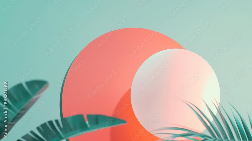 Poster minimalist depiction of summer with abstract cyber visuals and clean design with copy space