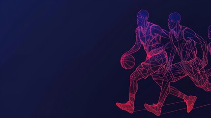 Minimalist depiction of sports activities with abstract cyber visuals and clean design with copy space