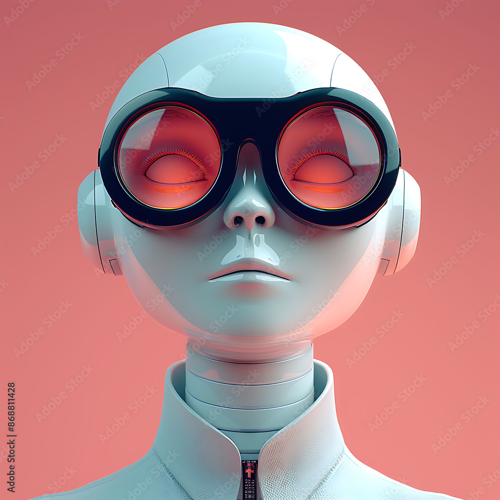 Poster innovative tech visionary character in minimalistic 3d render, representing future business and tech