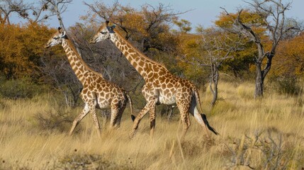 Naklejka premium Giraffes in the Savanna