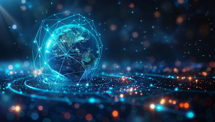 Mobile global internet communications. World wide web on phone via wireless satellite network technology. Smartphone digital connection at clouds services of all earth. Holographic abstract interface