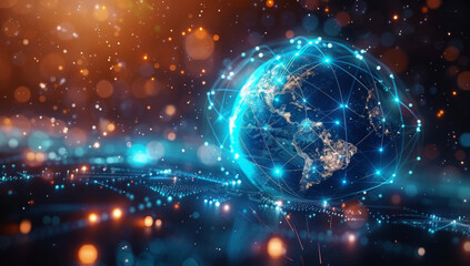 Mobile global internet communications. World wide web on phone via wireless satellite network technology. Smartphone digital connection at clouds services of all earth. Holographic abstract interface