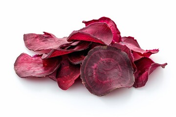 Beetroot chips on a white background healthy snack