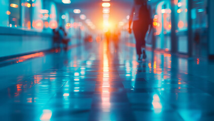 Obraz premium Abstract blurred image of doctor and patient people in hospital interior or clinic corridor for background