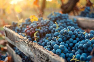 Blue grapes for red wine harvested in Hungary in autumn