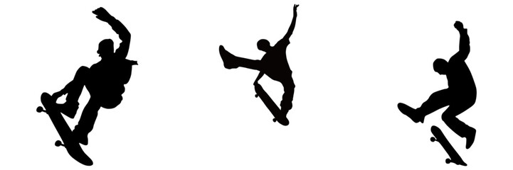 Set group silhouette illustration  background skateboard