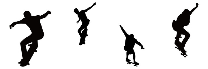 Set group silhouette illustration  background skateboard © Al