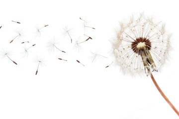 A dandelion with its seeds dispersing in the air, often used for spring or nature-themed concepts