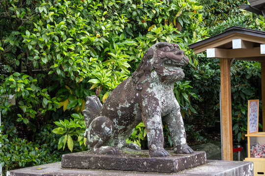 Stone carved agyo (Open mouth) Komainu Lion-dog guardian