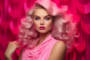 Fototapeta premium Fashionable Woman in Pink with opened mouth
