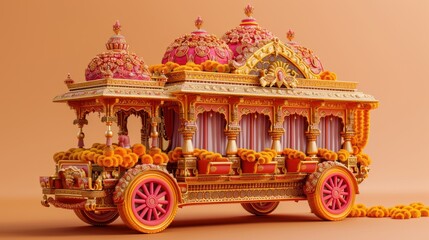 Obraz premium Colourful Ratha Yatra festivities, capture the essence of happiness and togetherness during the revered Hindu chariot festival, a kaleidoscope of cultural joy