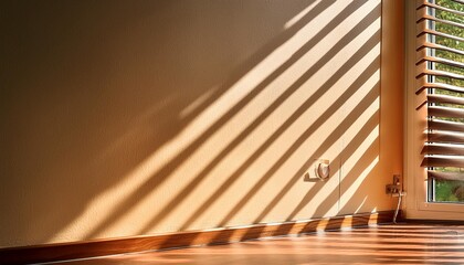 sunlight streaming in through window blinds making a pattern on the wall