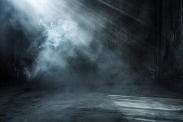 Light in a dark concrete floor with smoke background for display product.