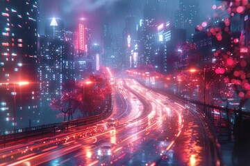 Fototapeta premium Nighttime Cityscape with Blurry Lights