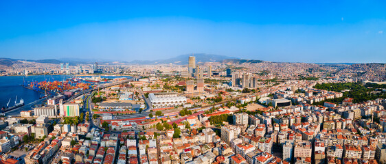 Fototapeta premium Izmir city centre aerial panoramic view in Turkey