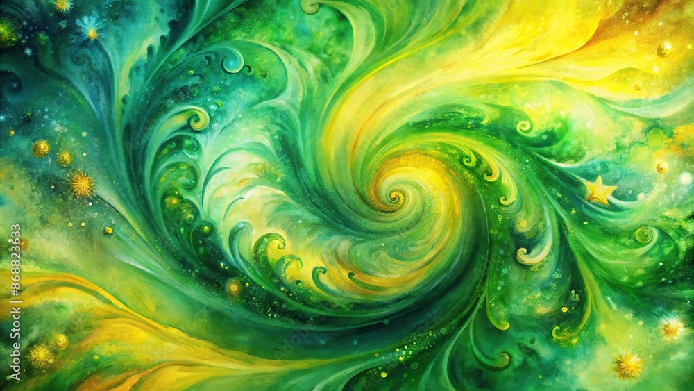 Poster vibrant abstract watercolor background featuring swirling green and yellow hues, blending into a uni