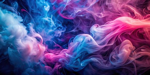 Fototapeta premium Vibrant abstract background featuring swirling wisps of smoke in shades of pink, blue, and purple, creating a mesmerizing and dreamlike atmosphere.
