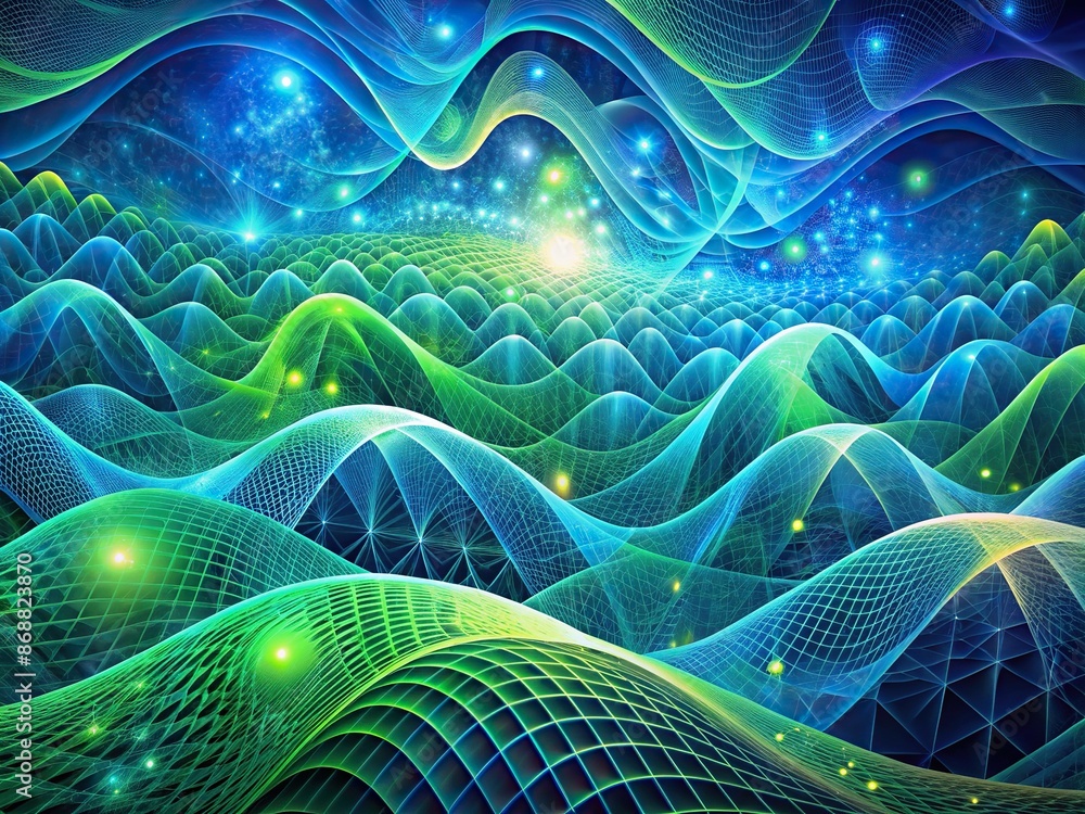 Aufkleber vibrant blue and green geometric waves undulate across a futuristic abstract background, featuring i