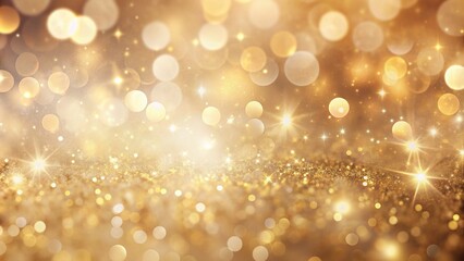Soft beige and gold sparkly glitters blur into a luxurious, shimmering bokeh background with subtle texture, evoking feelings of elegance and sophistication.