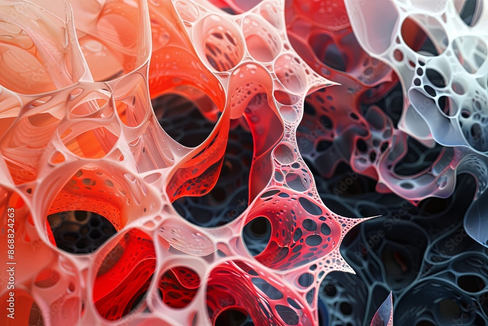 Aufkleber a close-up of abstract shapes resembling organic forms in red and white. generative ai