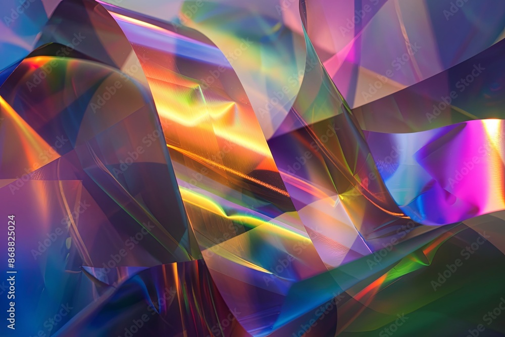 Poster An abstract collection of iridescent shapes, creating colorful visual. Generative AI