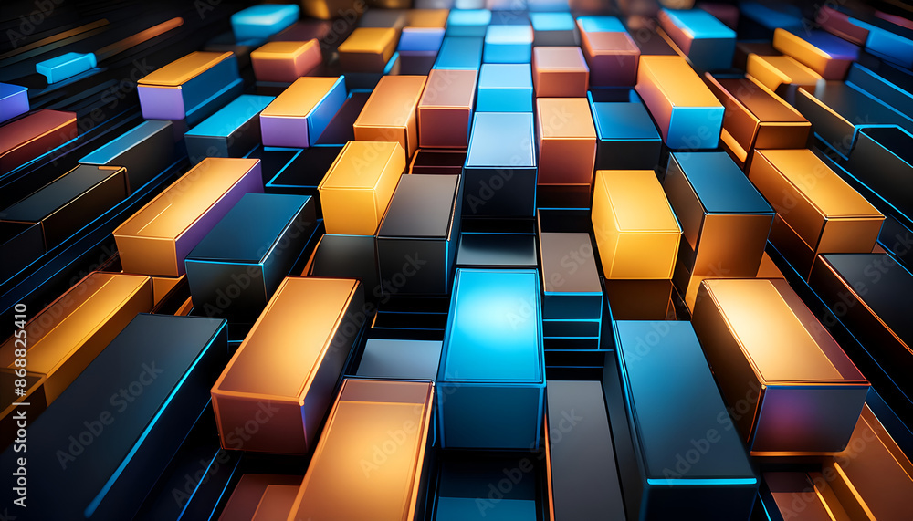 Poster Abstract 3D Render of Colorful Rectangular Blocks