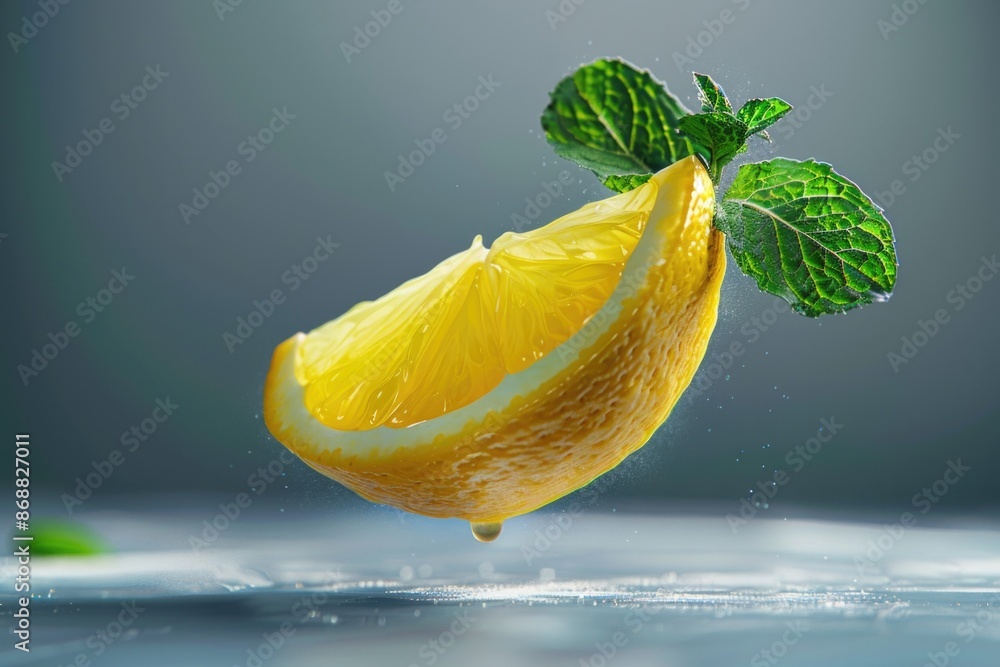 Aufkleber a close-up shot of a lemon with a leaf on top, ready for use in various culinary and decorative sett