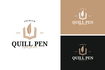 Notes book and quill pen logo design vector illustration template idea