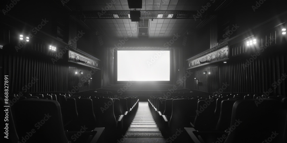 Poster black and white image of an empty theater