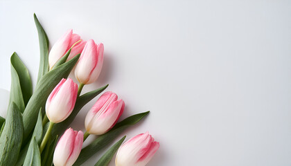 Naklejka premium Pink And White Tulips Arranged On White Surface
