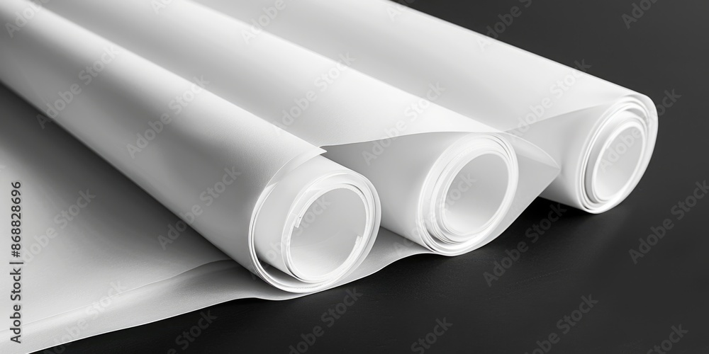 Poster Three rolls of white paper sit on a table, ready for use