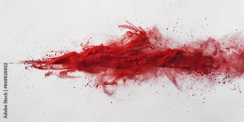 Poster close-up of red paint splatters on a white surface, ideal for creative projects and design