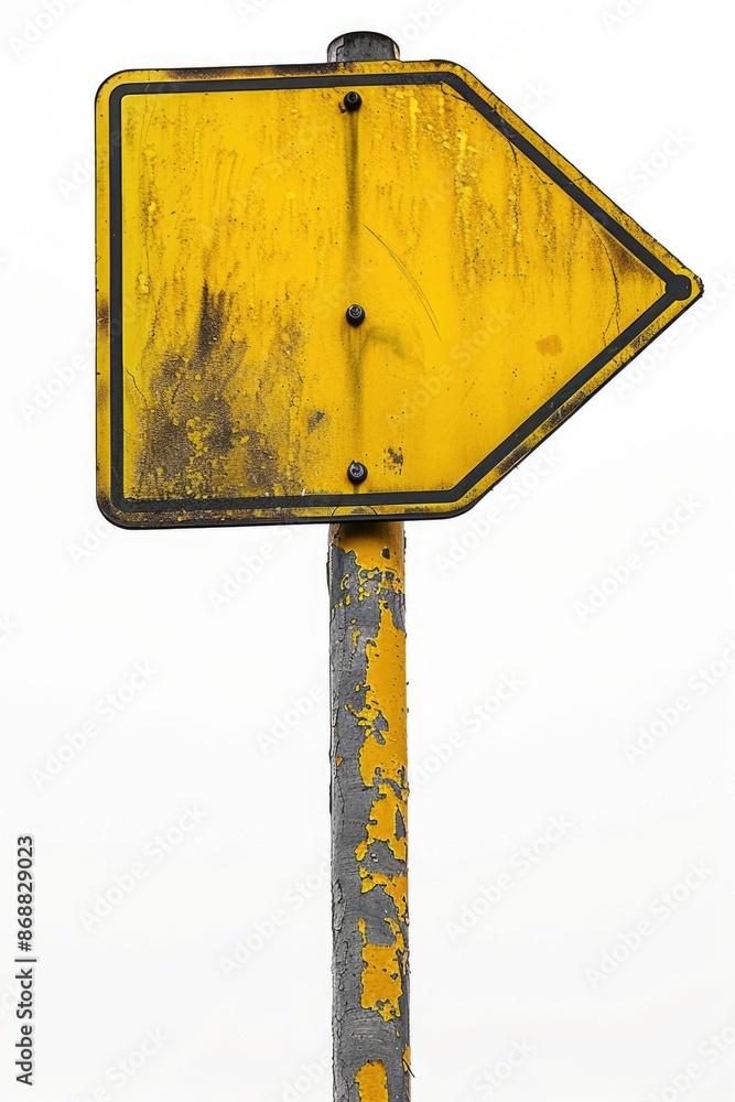 Poster a simple street sign with yellow and black text on a pole, often used for directions or warnings