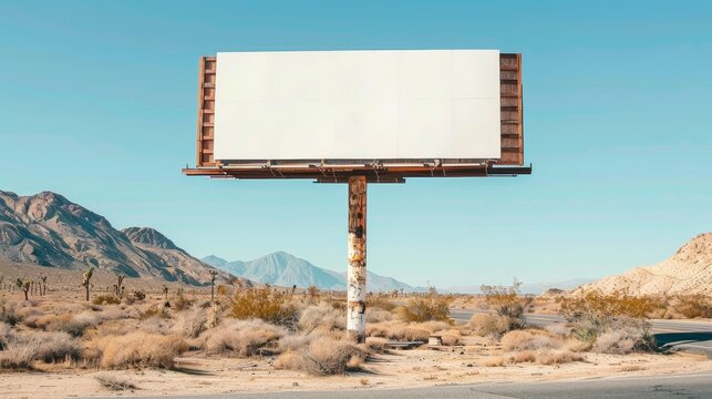 Empty billboard in desert landscape near road wallpaper background
