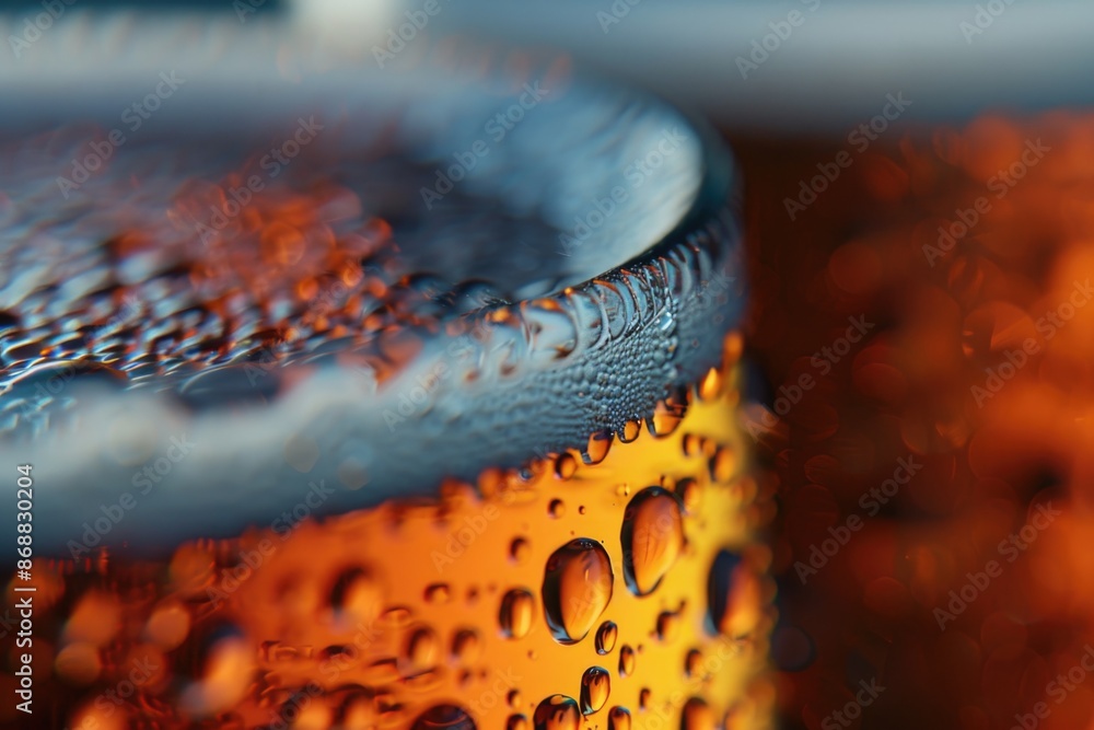 Poster a close-up view of a glass filled with fizzy soda, ready for consumption