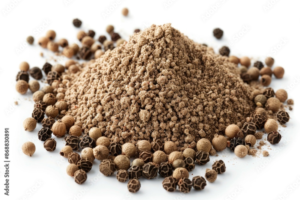 Poster a pile of groundnuts arranged neatly on a white surface, perfect for illustrating recipes or food-re