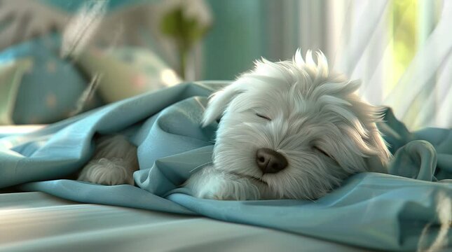 Adorable dog sleeping peacefully in a cozy bedroom setting
 Seamless looping 4k time-lapse virtual video animation background. Generated AI