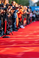 A group of people gathered on a red carpet, likely for a ceremony or event